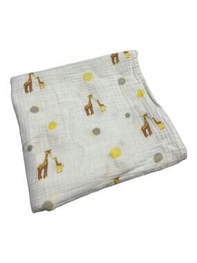 Bear Hugs Giraffe Polka Dot Muslin Swaddle Baby Blanket Yellow Gray Mommy & Me